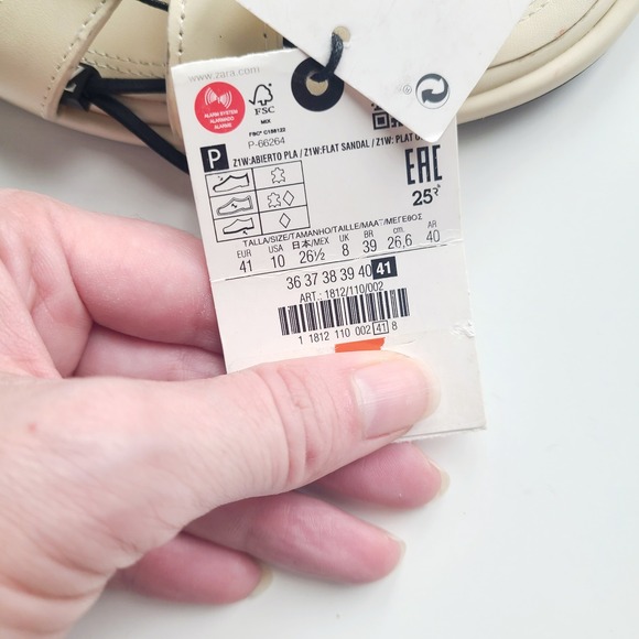 Zara Womens Sz 10 Flat Sandals Abierto Leather Ivory Cream NEW Strappy GOLD‎ - Picture 5 of 5
